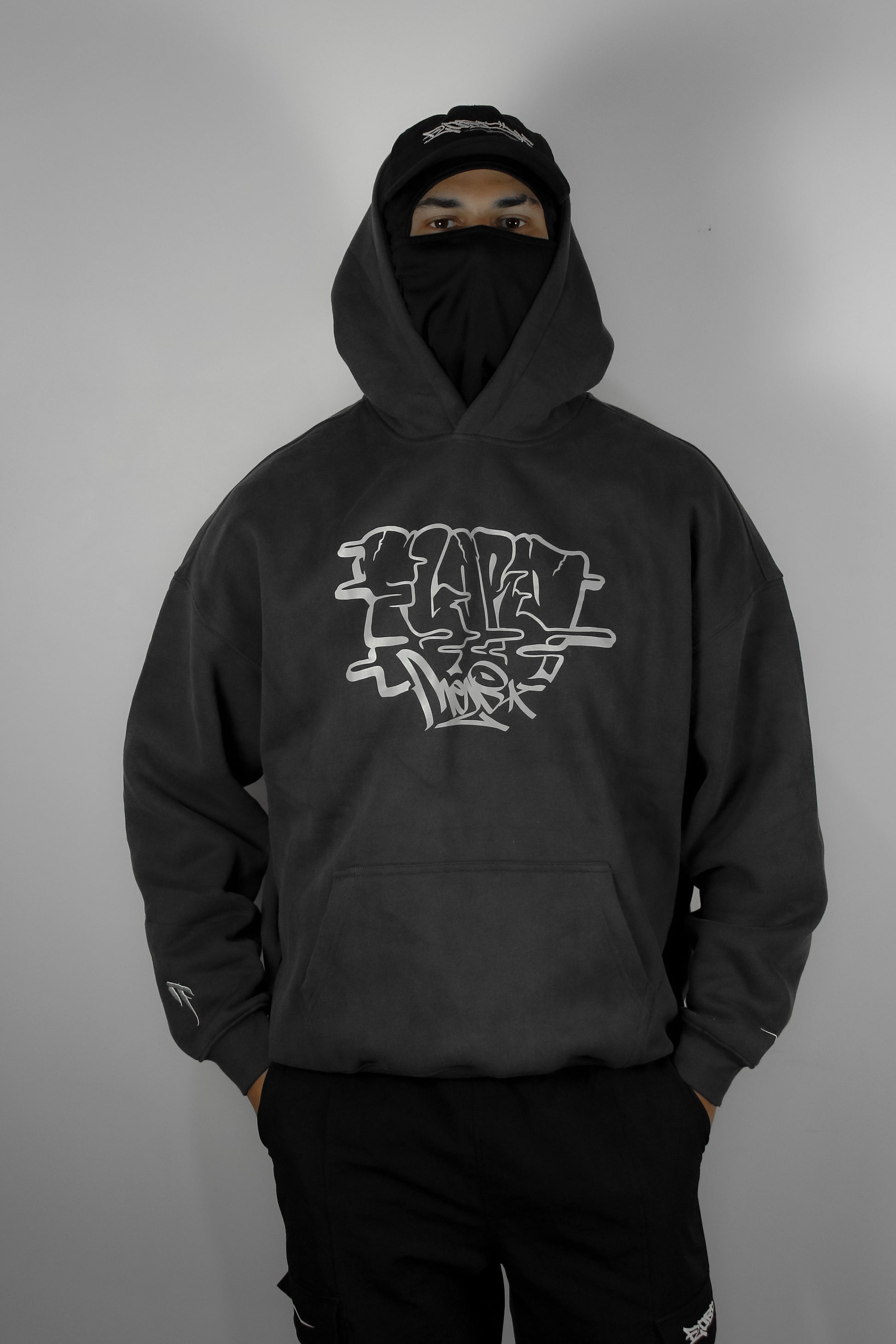 Dark Grey Box Fit Reflective Graphic Hoodie