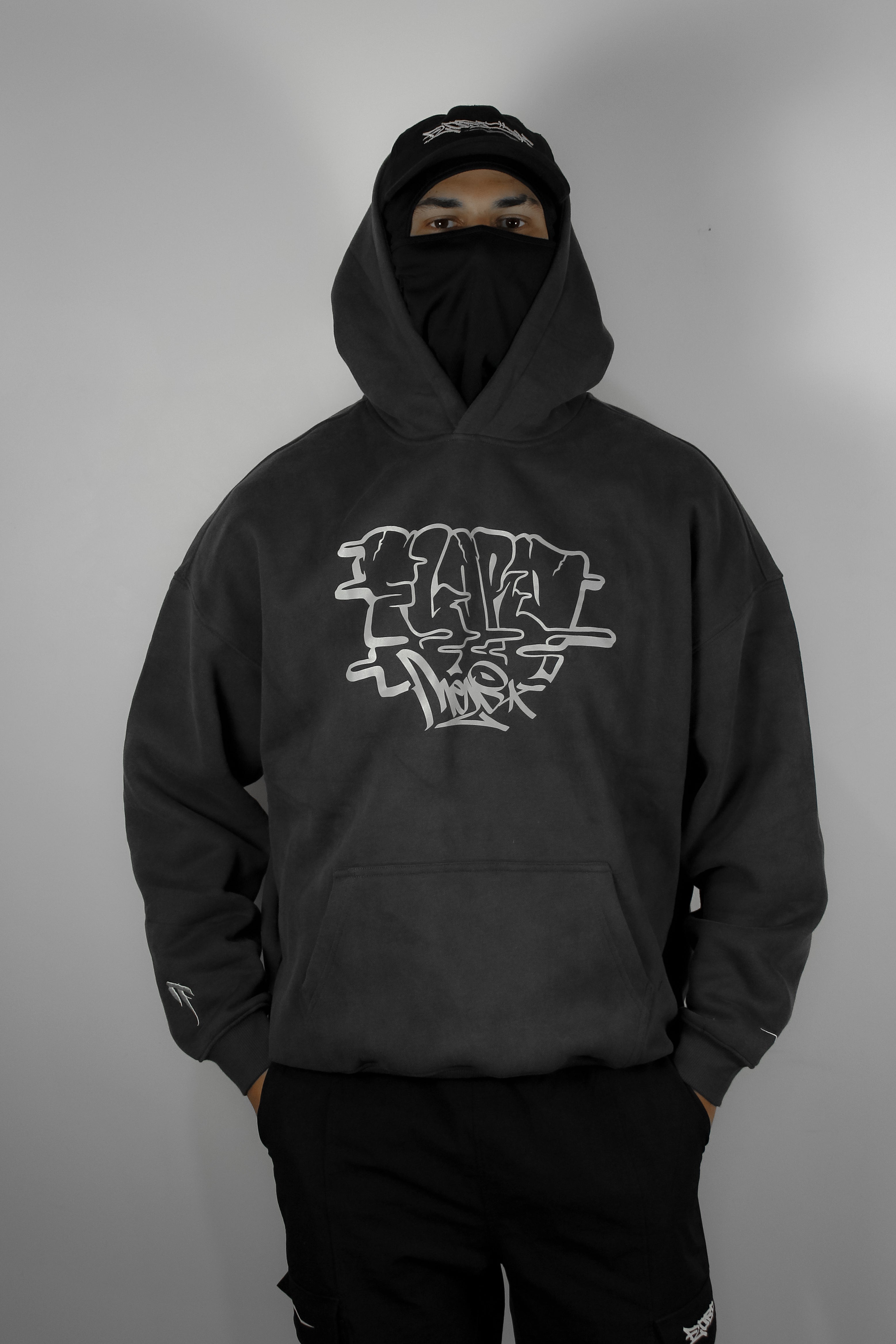 Dark Grey Box Fit Reflective Graphic Hoodie