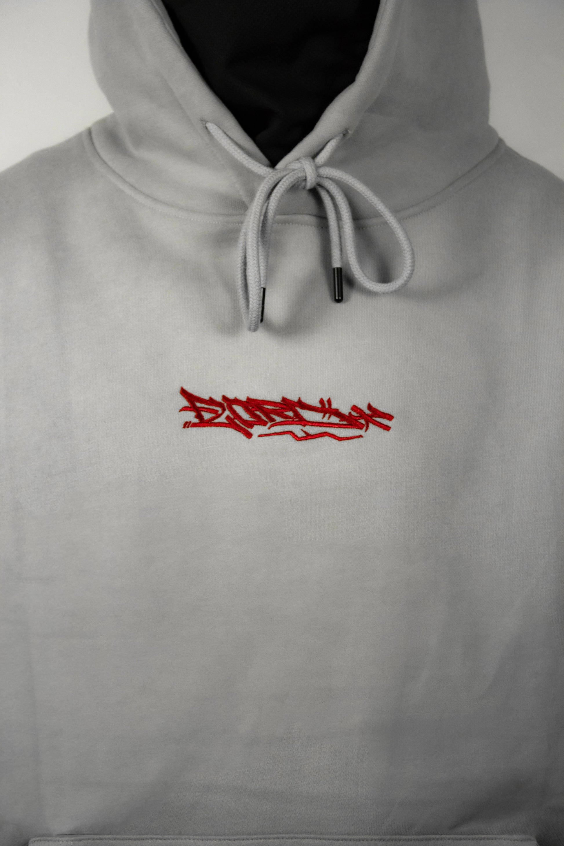Solid Grey and Red Premium Tag Hoodie