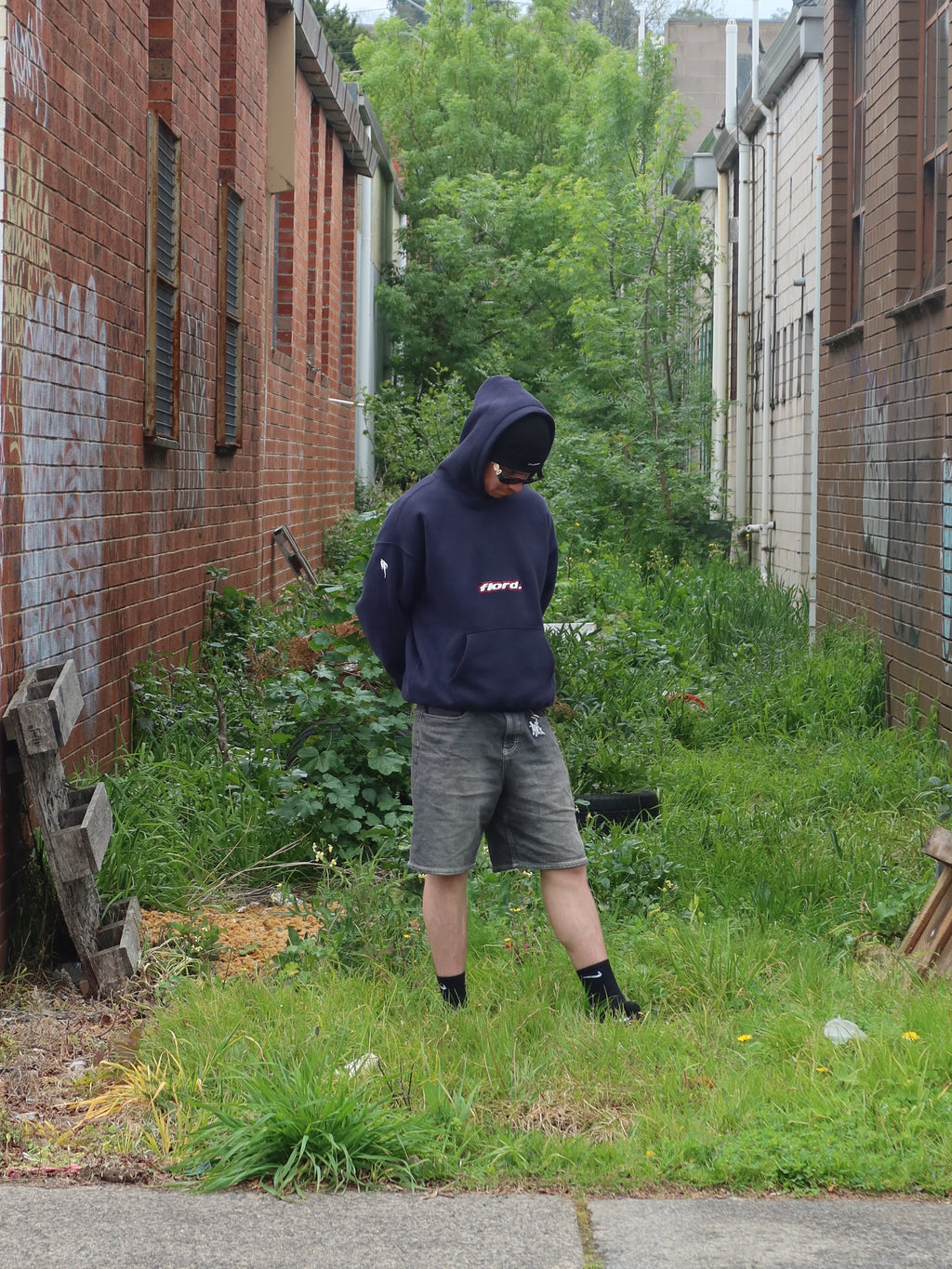 Navy Box Fit Lowercase Hoodie