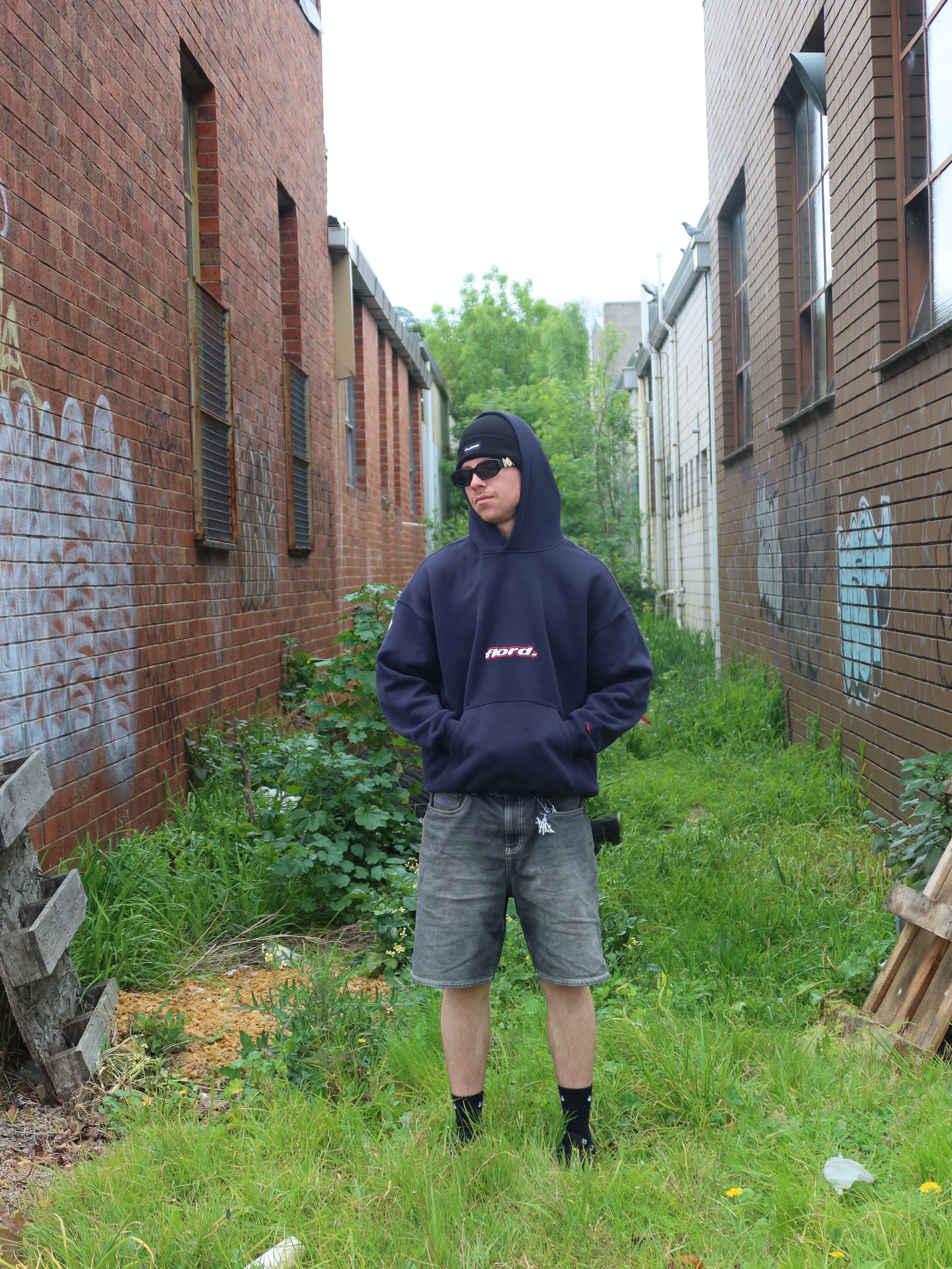 Navy Box Fit Lowercase Hoodie