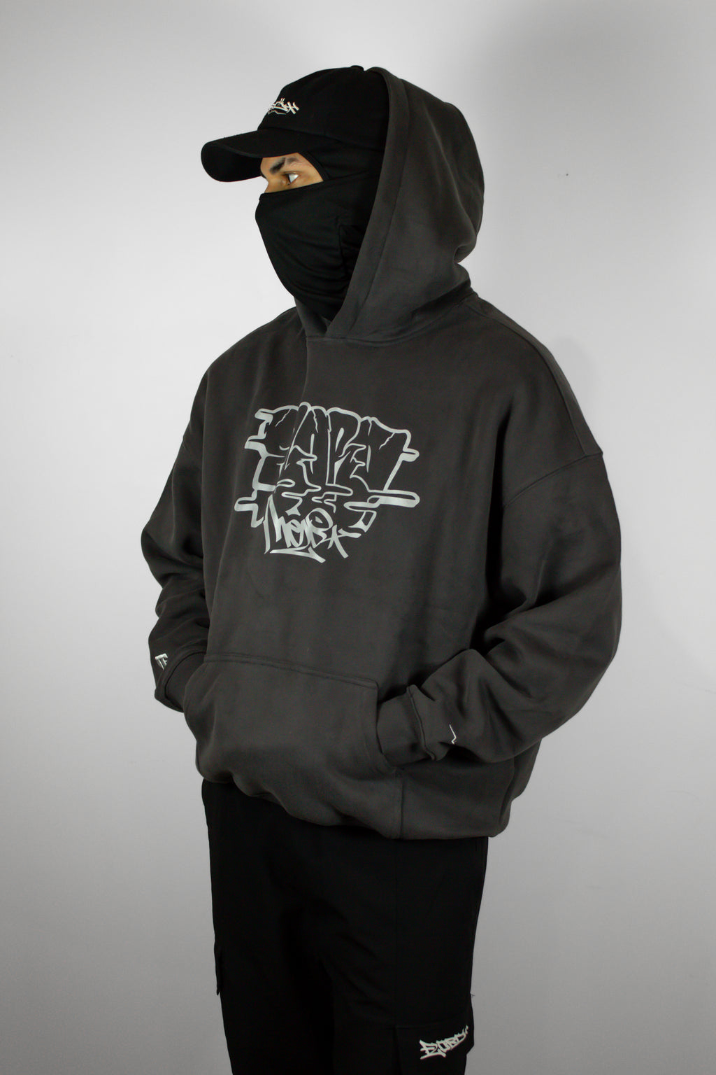 Dark Grey Box Fit Reflective Graphic Hoodie
