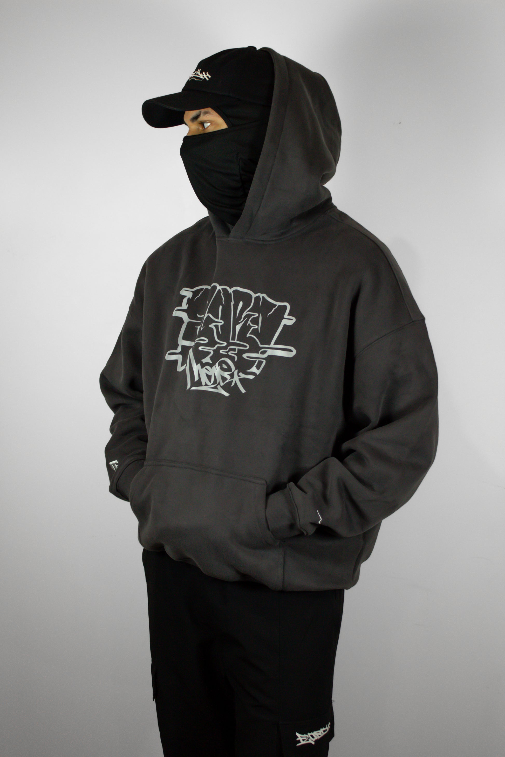 Dark Grey Box Fit Reflective Graphic Hoodie