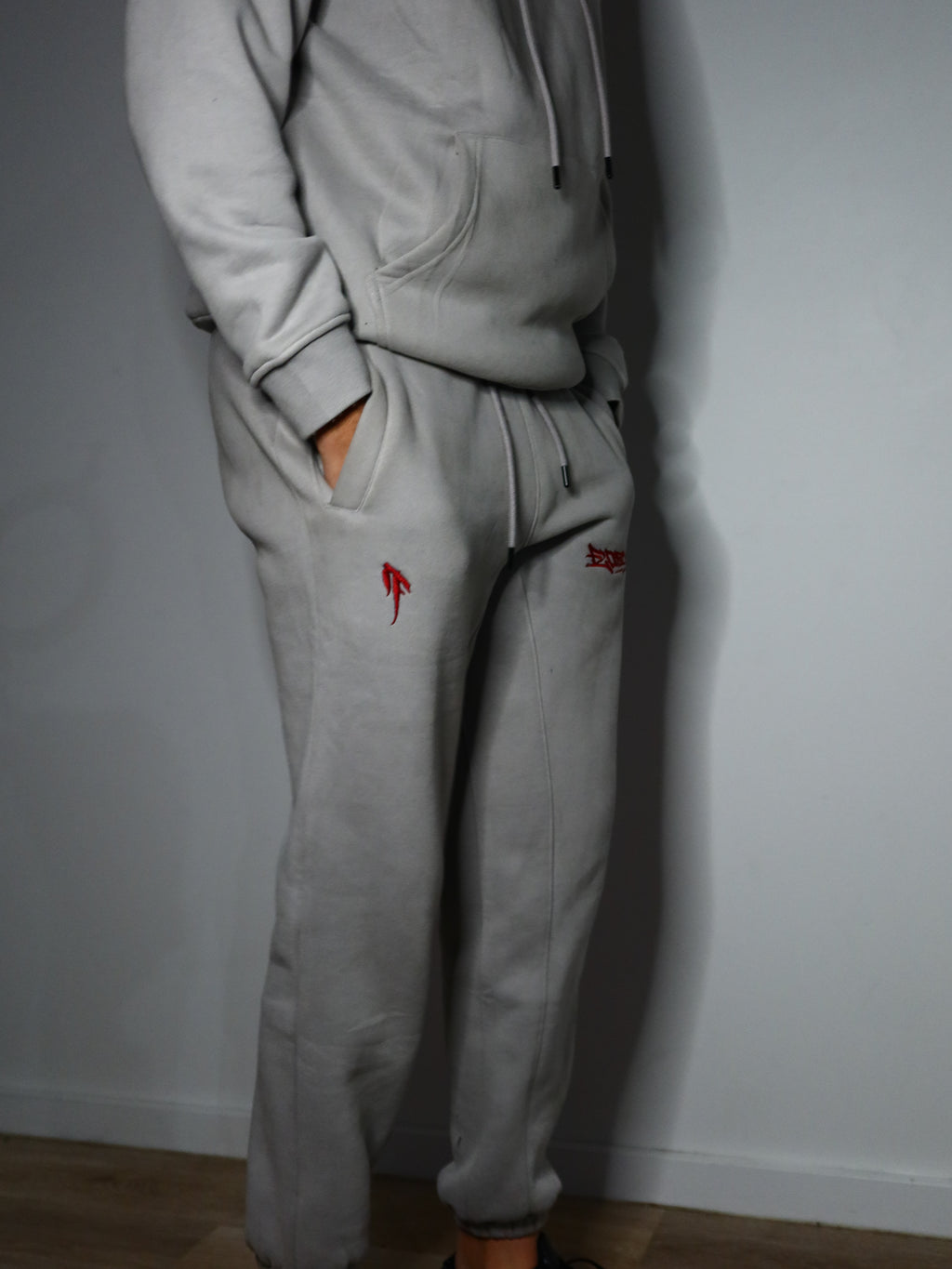 Solid Grey and Red Premium Tag Trackies (Pants)